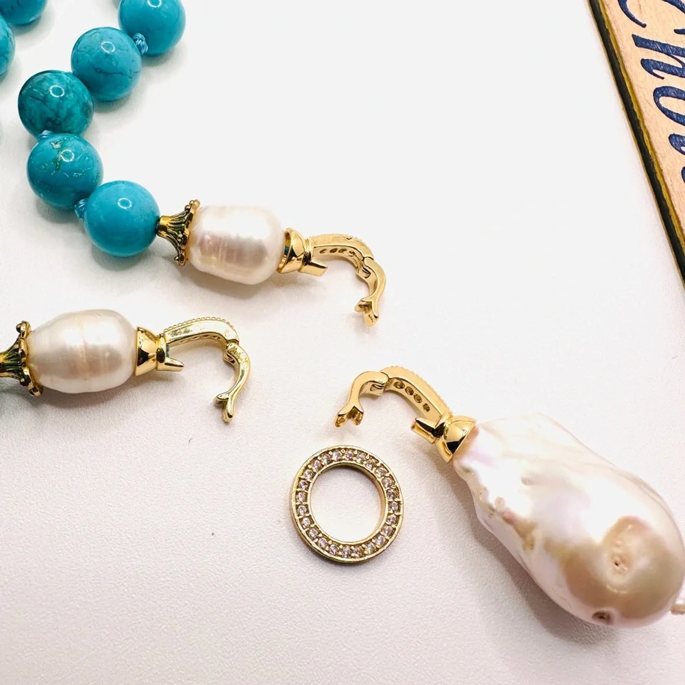 Genuine Howelite and Baroque Pearl Pendant Necklace - Picture 10 of 12